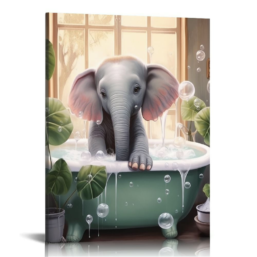 ONETECH Elephant Wall Art Funny Bathroom Wall Art Colorful and Funny Elephant Decor Picture Wall Decor Animals Wall Art 12\\x16\\