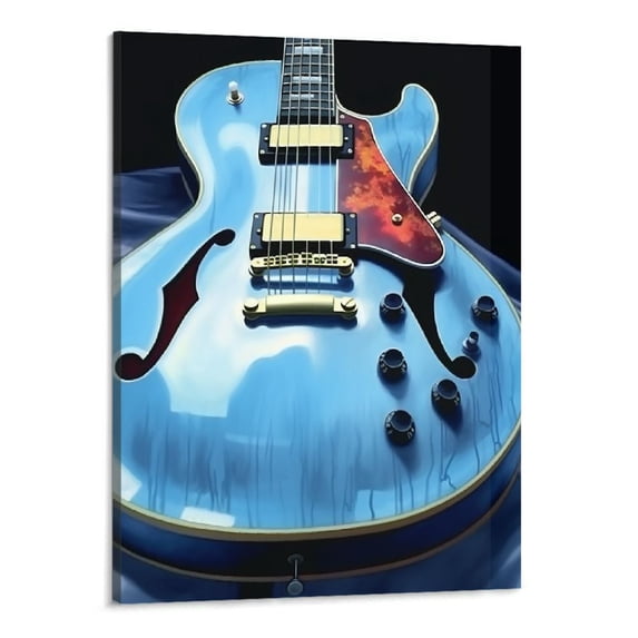 ONETECH Eletric Guitar Canvas Wall Art Abstract Blue Guitar Picture Prints Modern Music Theme Artwork Framed Ready to Hang
