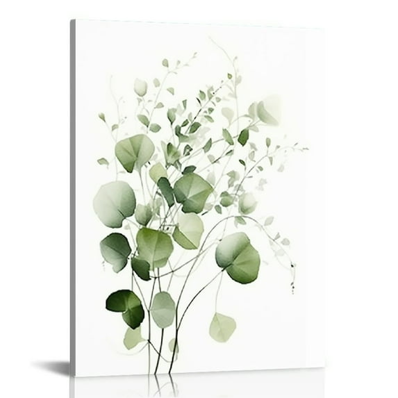 ONETECH FRAMED Botanical Plant Wall Art, Green Eucalyptus Leaf Picture Canvas Wall Art Minimalist Floral Wall Decor for Bedroom Living Room Bathroom Kitchen