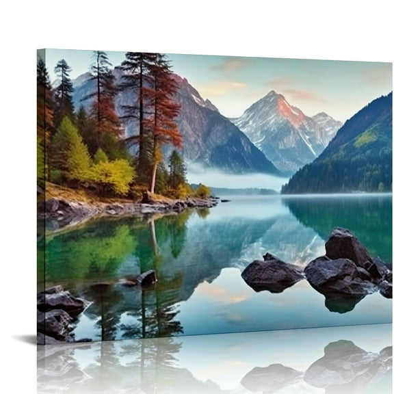 ONETECH Fall Pictures Wall Decor Lake Wall Art Canvas Nature Forest Mountain Trees Prints Pictures Landscape for Living Room Decor Modern Framed