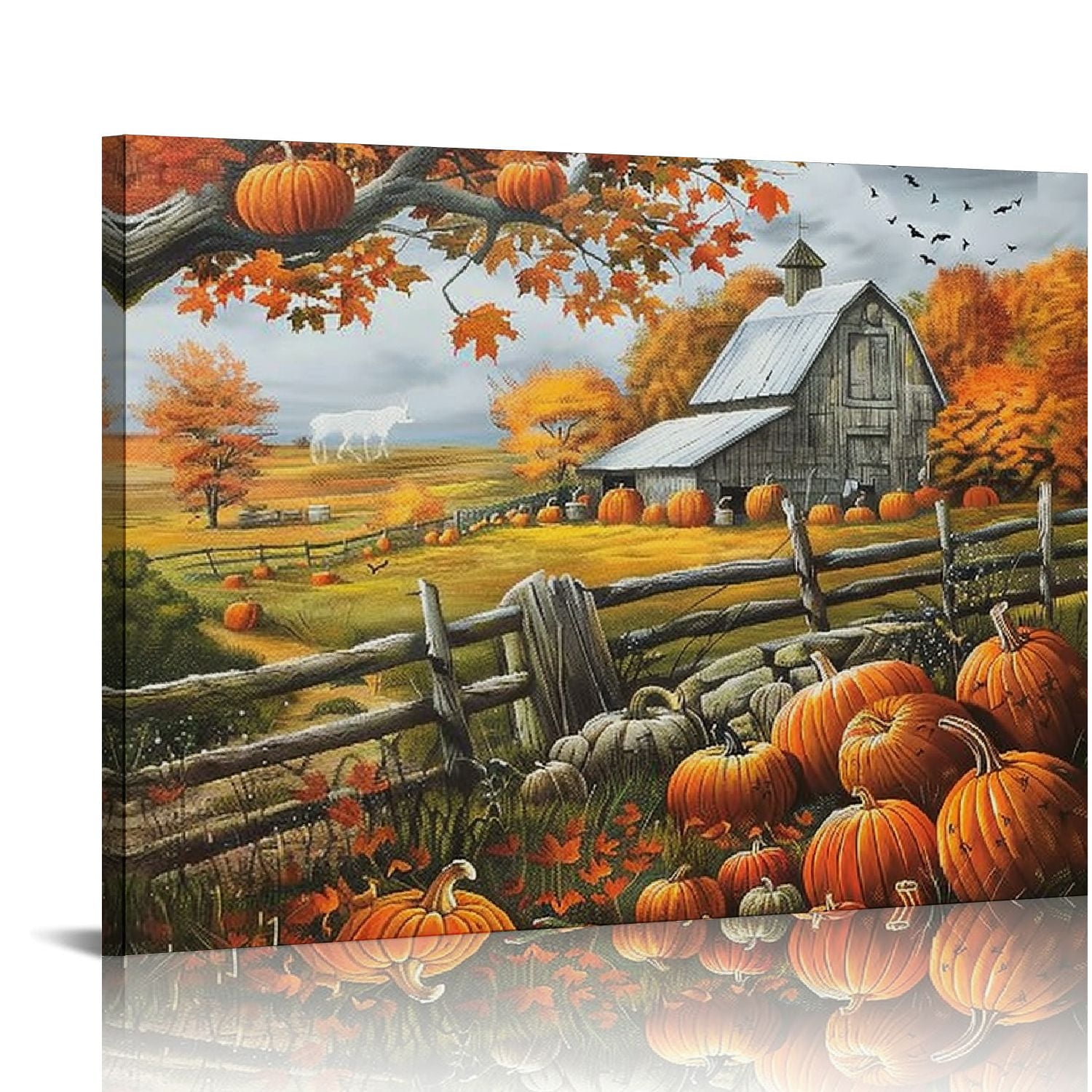 ONETECH Fall Scenery Canvas Wall Art - Pumpkin Autumn Landscape Poster ...