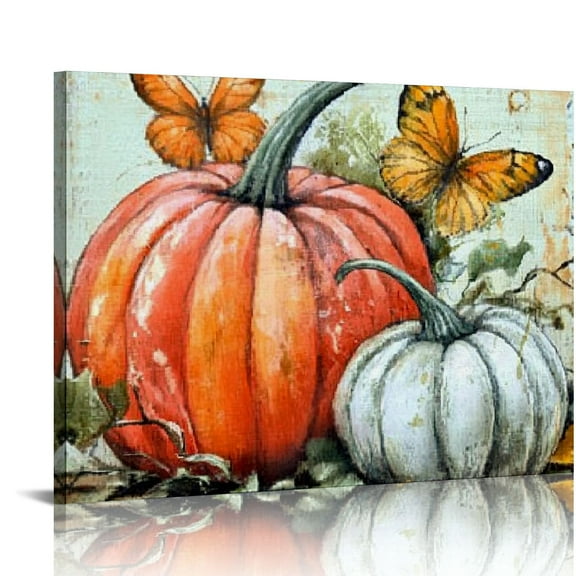 ONETECH Fall Wall Art Pumpkin Wall Decor for Kitchen Dining Room Decorations Rustic Farmhouse Pictures Fall Canvas Artwork Autumn Home Decor Harvest Theme  Painting   20x16in