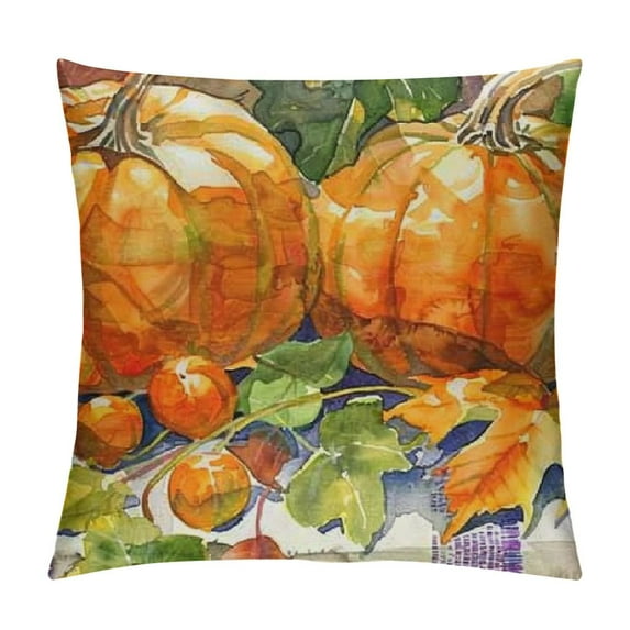 ONETECH Fall Y'all Autumn Thanksgiving Day Watercolor Orange Pumpkins Green Leaves Decorative Throw Pillow Cover Case Home Living Room Bed Sofa Car Square