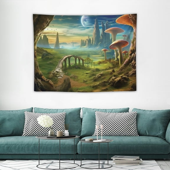 FUMJ  Fantasy Forest Tapestry Trippy Planet Tapestry Magical Mountain Tapestry Nature Landscape Wall Tapestry Plants Aesthetic Tapestry Wall Hanging for Bedroom