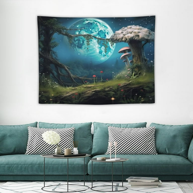 ONETECH Fantasy Tapestry Fairy Tapestry Fantasy Fairy Forest Tapestry Wall Hanging Fairytale Forest Magical Mushroom Magic Butterflies Tree Log Enchanted Pond Wall Tapestry for Bedroom Aesthetic Walma...