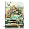 thumbnail image 1 of ONETECH Farm Truck Flowers Bathroom Wall Art Country Hummingbirds Farmhouse Floral Pictures Wall Decor Rustic Canvas Print Painting Decorations Framed Artwork for Living Room Bathroom Bedroom, 1 of 5