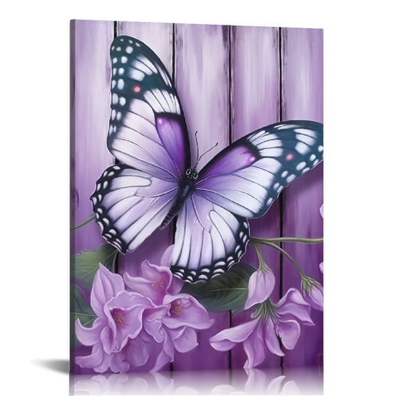 ONETECH Farmhouse Butterfly Wall Art Purple Bathroom Wall Decor Butterfly Flower Pictures Canvas Prints Modern Just Breathe Painting Artwork for Bedroom Living Room Kitchen Dining room