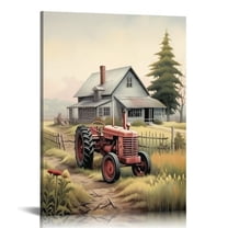 ONETECH Farmhouse Canvas Wall Art Old Tractor Pictures Rustic Barn Prints Country House Painting Farmhouse Landscape Artwork Old Barn Posters Rustic Tractor Wall Art Country Barn 12x16 in