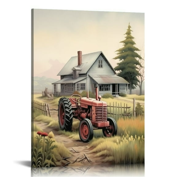 ONETECH Farmhouse Canvas Wall Art Old Tractor Pictures Rustic Barn Prints Country House Painting Farmhouse Landscape Artwork Old Barn Posters Rustic Tractor Wall Art Country Barn 12x16 in
