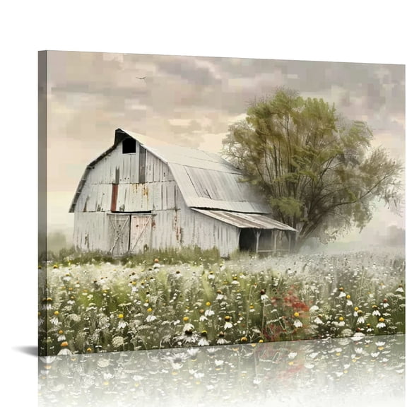 ONETECH Farmhouse Canvas Wall Art - Turquoise Old Barn Picture Canvas Prints for Rustic Home Wall Decor, Teal Farmhouse Wall Art Framed Canvas for Western Home Decor Ready to Hang 20x16in
