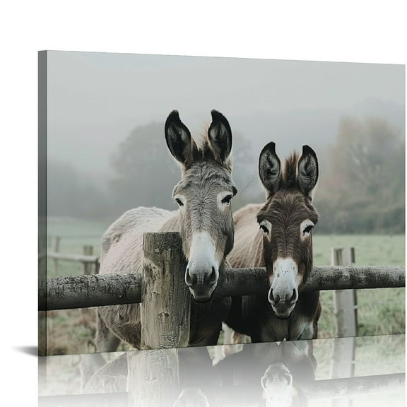 ONETECH Farmhouse Donkey Wall Art Country Animal Pictures Cute Donkey Canvas Wall Art Funny Animal Paintings Rustic Farm Animals Poster Two Donkeys Picture Cute Animals 16x12in