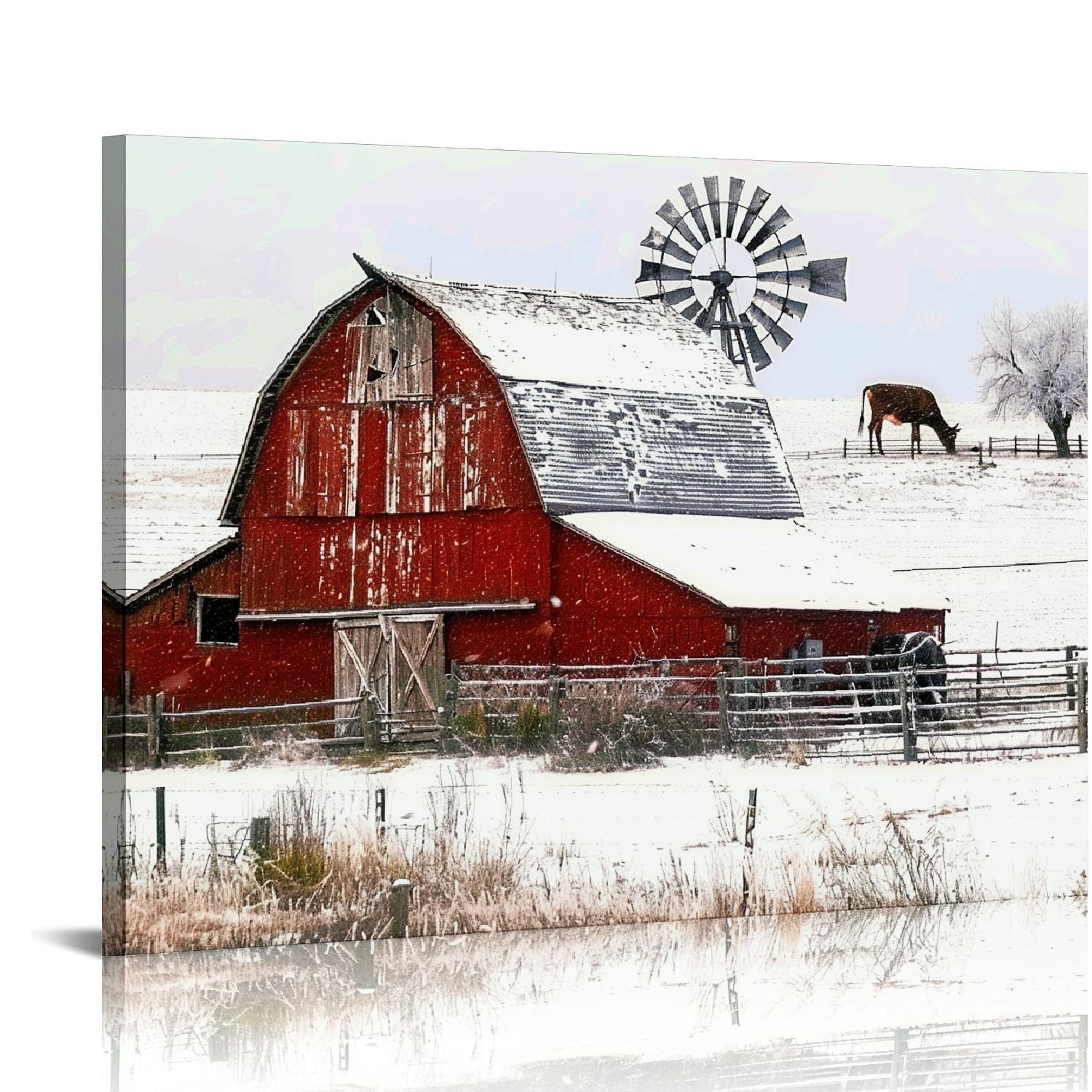 ONETECH Farmhouse Red Old Barn Wall Art Country Windmill Landscape ...