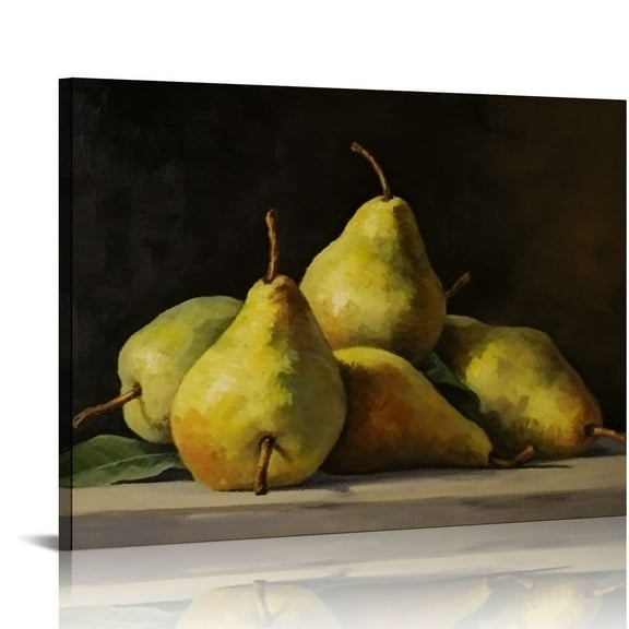 ONETECH Farmhouse Still Life Picture Living Room - Art Print - Rustic Vintage Decor for Bedroom - Fruit Pear Kitchen Muted Moody Oil Painting - Art Deco Wall Art for Kitchen - Antique French Poster