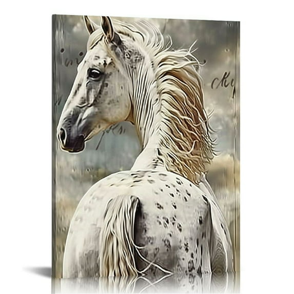 ONETECH Farmhouse White Horse Wall Art Western Horse Pictures Wall Decor Inspirational Quotes Canvas Prints Country Wild Animal Painting Framed Modern Artwork for Bathroom Kitchen Office