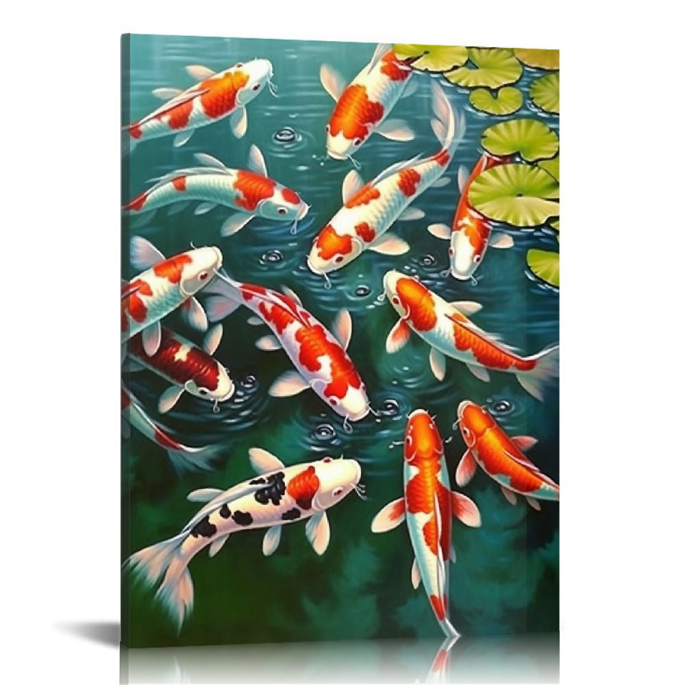 ONETECH Feng Shui Nine Koi Fish Lucky Landscape Poster Painting on ...