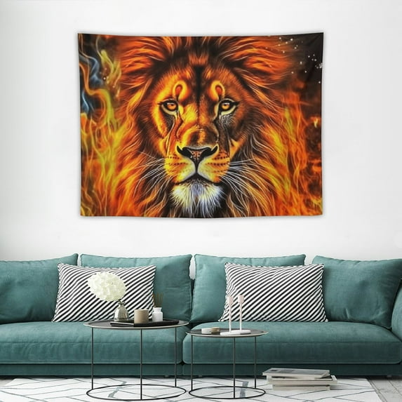 ONETECH Fire Cool Lion Tapestry Burning Flame Lion Head Tapestry The Lion of Judah Wall Art Tapestry for Home Wall Decor
