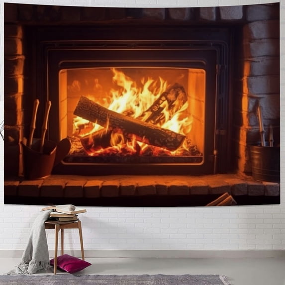 ONETECH Fireplace Tapestry Wall Hanging Dorm Decorations Psychedelic Art Bedspread Sofa Cover Tablecloth Curtain Picnic Sheet 40x30inch