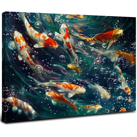 ONETECH   Fish Canvas Wall Art 9 Lucky  Fish Painting Pictures Prints Modern Zen Living Room Decorations 20x16inch