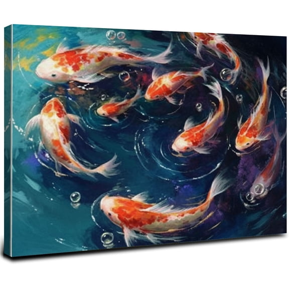 ONETECH Fish Canvas Wall Art Lucky Fish Painting Pictures Prints Modern Living Room Decorations 20x16inch