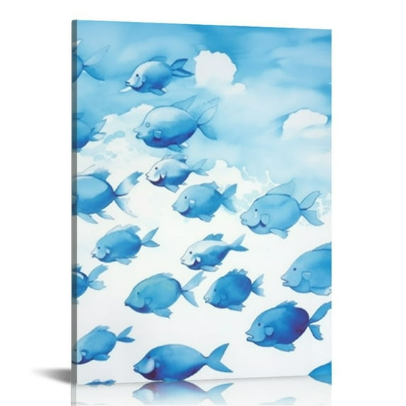 ONETECH Fish Canvas Wall Art Whale Gam Painting Blue Sea Art Wall Decor Modern Sea Animal Picture for Office Living Room Bathroom Stretched and Framed Ready to Hang