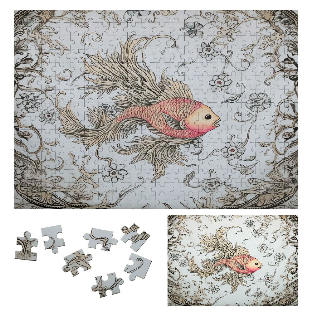 ONETECH Fish Flowers Gold Frame Wooden Jigsaw Puzzle Challenging ...