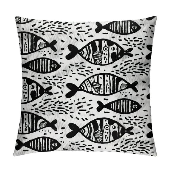 ONETECH Fish Throw Pillow Cushion Cover, Minimalist Fish with Pared Down Dots and Stripped Lines Sea Animal Image, Decorative Square Pillow Case