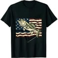 thumbnail image 1 of ONETECH Fishing Camouflage US American Flag Bass Fish Fisherman Camo T-Shirt, 1 of 3