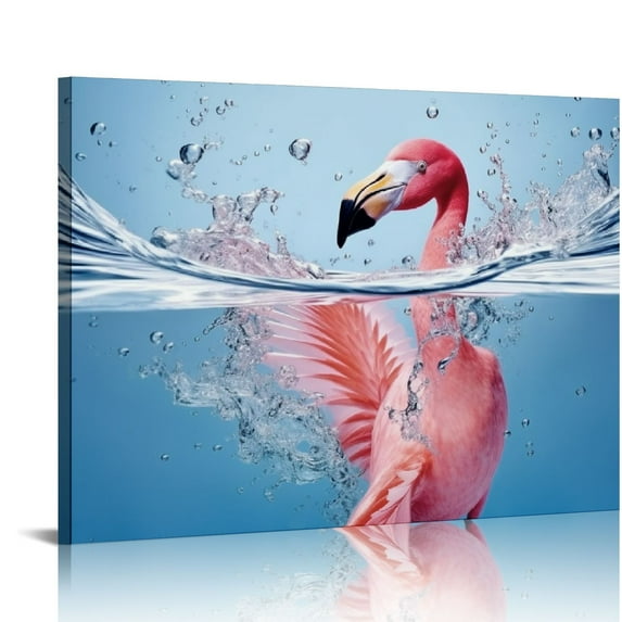 ONETECH Flamingo in Water Pictures Wall Art Pink Flamingos Animal Canvas Prints Artwork Painting for Home Living Room Bedroom Bathroom Walls Decorations,Picture Frame