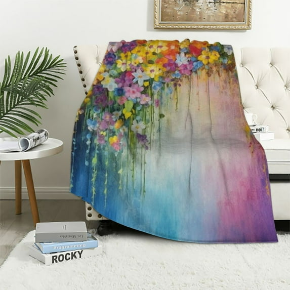 FUMJ Floral Blanket Purple Flowers Gifts for Mom Women Kids Girls Super Soft Cozy Plush Throw for Birthday Mothers Day Christmas Colorful