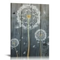 thumbnail image 1 of ONETECH  Floral Canvas Wall Art Dandelion Flower on Grey Vintage Wood Background Neutral Plant Picture Print on Canvas Stretched and Framed for Rustic Home Decor Ready to, 1 of 4