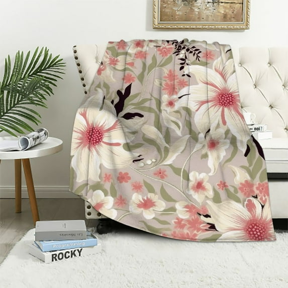 ONETECH Floral Duvet Cover Set, Florets in Pastel Tones Romantic Shabby Fragrance Pattern, Decorative Bedding King Size, Beige Coral Maroon