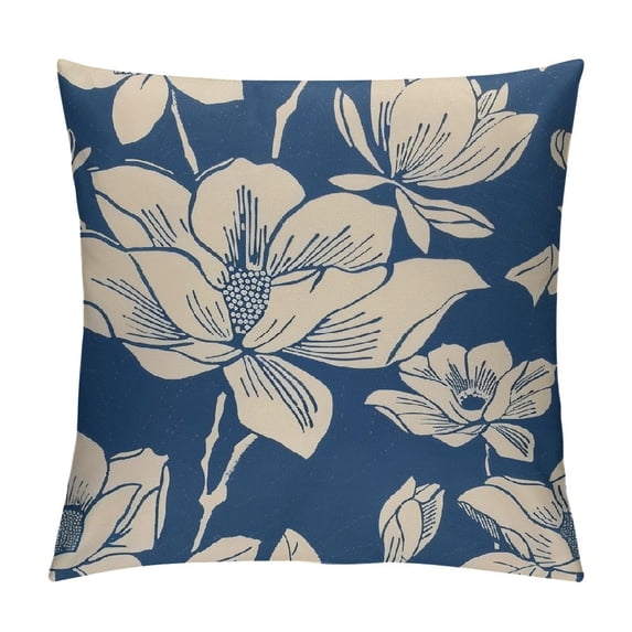 ONETECH Floral Lotus Blue Flower Pillow Cover,Flower Floral Lotus Blue Pattern Chinese Blossom Lily Cushion Throw Pillow Covers Outdoor Sofa Couch Pillowcase