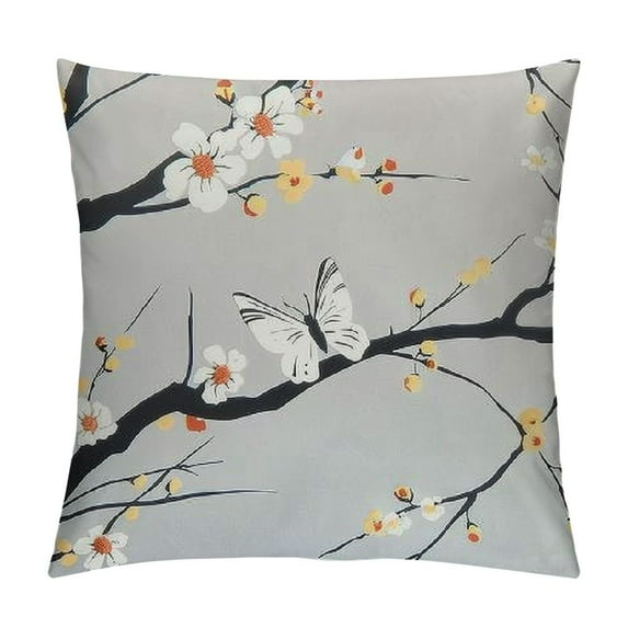 ONETECH Floral Pillow Case Tan Gray Plum Blossom Flower Pattern Printed Pillowcases/Pillow Shams Standard Queen Size