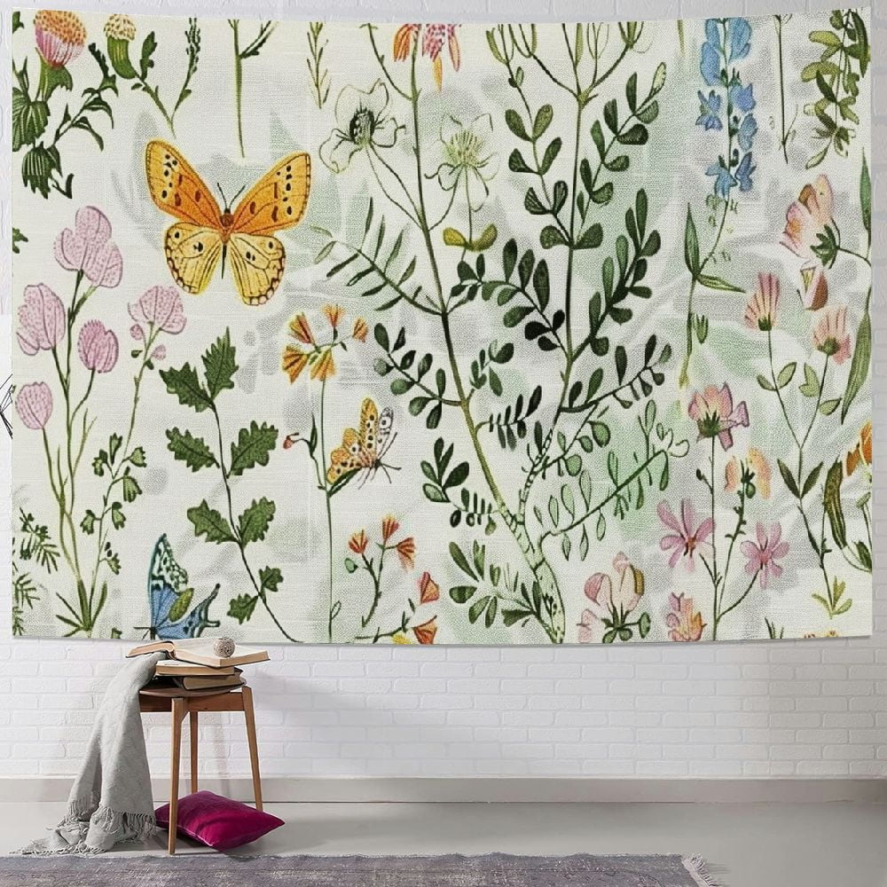 ONETECH Floral Tapestry, Vintage Garden Plants Herbs Flowers Botanical ...