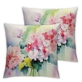 thumbnail image 1 of ONETECH  Floral Throw Pillow Cushion Cover, Hydrangea Flower Bouquet in Watercolor Blossoms Botany Petals Image, Decorative Square Accent Pillow Case, Forest Green Yellow Pink 2Pcs, 1 of 6
