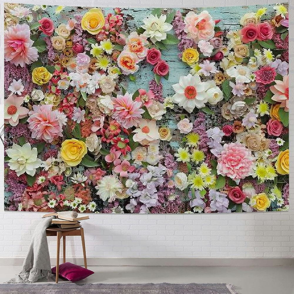 ONETECH Floral Wall Tapestry for Girls, Colorful Pink Yellow Rose ...