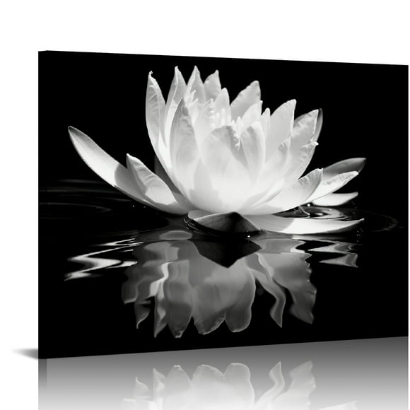 ONETECH Flower Canvas Prints Art for Bedroom Lotus Flower Pictures Prints Black and White Floral Bloom Blossom Close Up Pictures Prints on Canvas Wall Decoration for Bedroom Framed