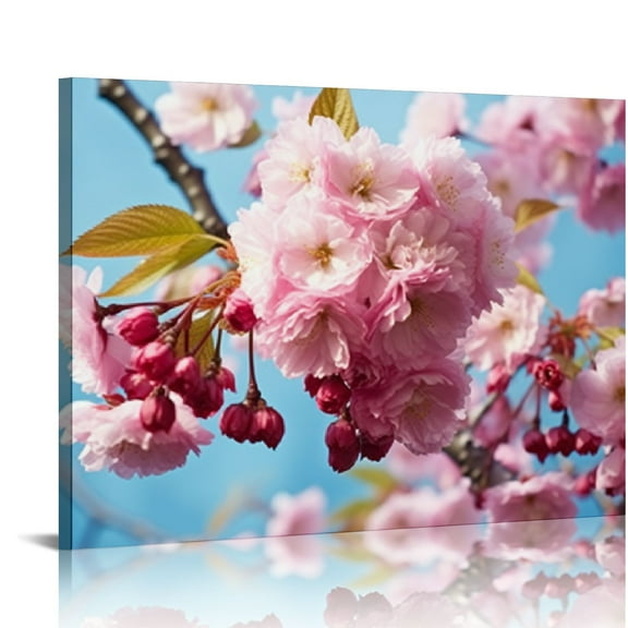 ONETECH Flower Canvas Wall Art Cherry Sakura Blossom in Spring Picture Print Modern Home Decor Elegant Flowers Artwork Abstract Floral Paintings on Canvas for Bedroom Girls Room Decor