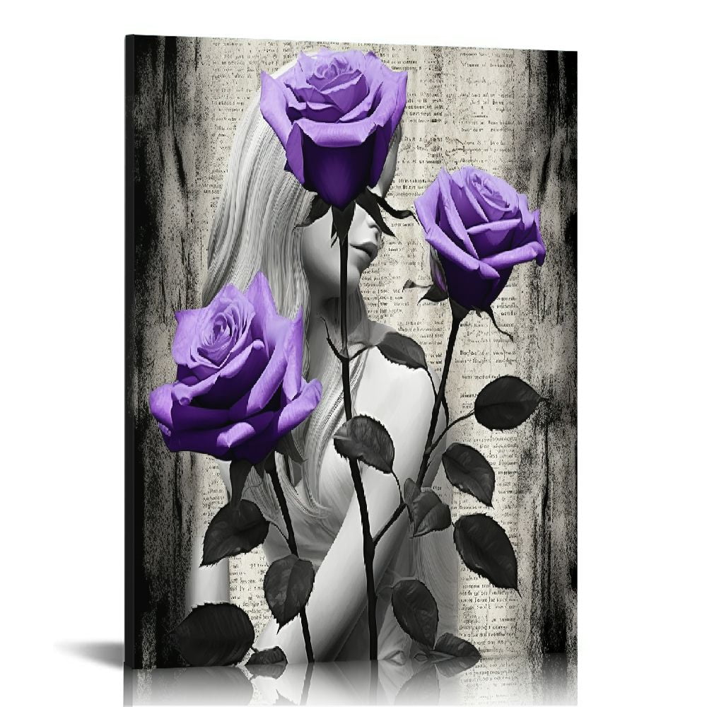 ONETECH Flower Canvas Wall Art Elegant Purple Rose Poppy Tulip Floral ...