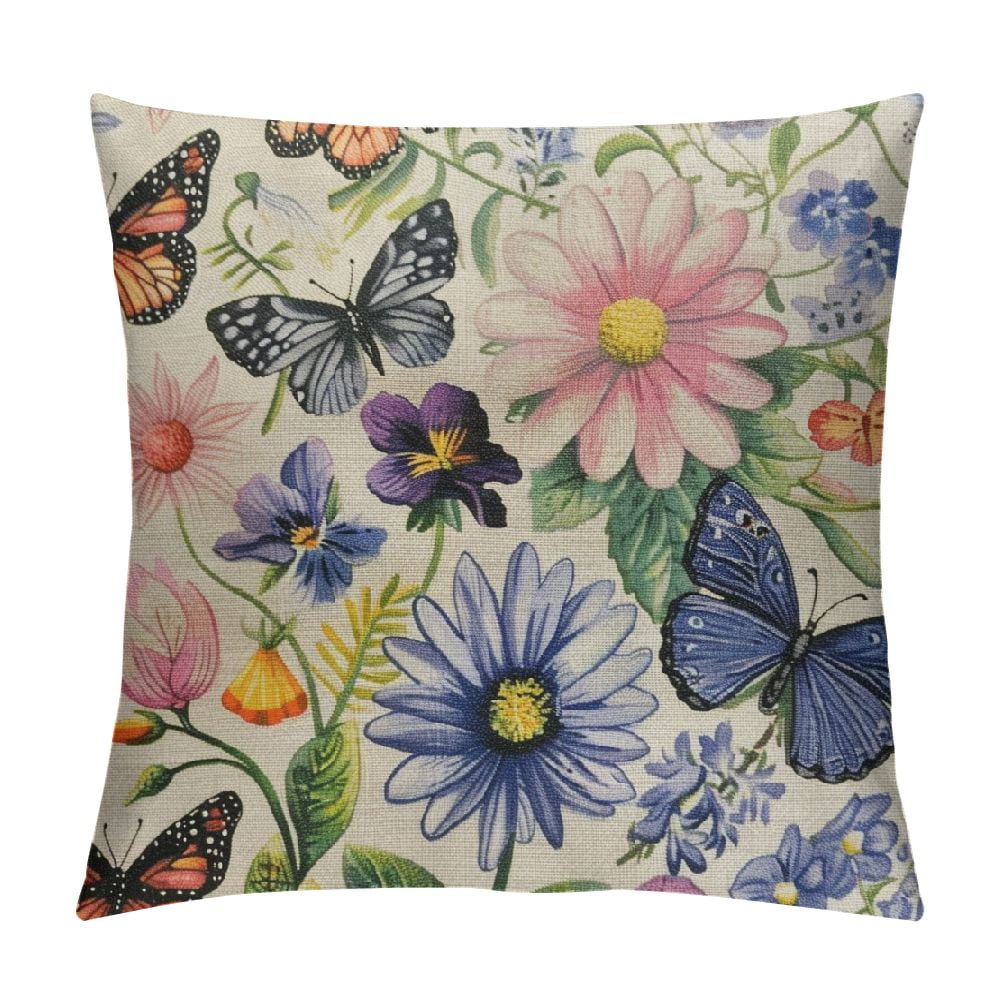 Aperturee Pink White Daisy Floral Sparkle Pillow Cover Backdrop main image 1