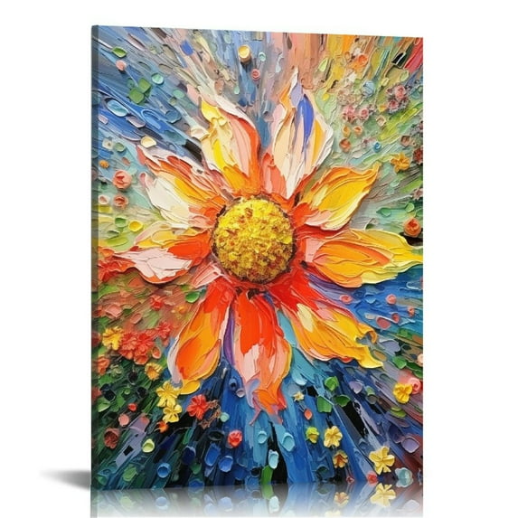 ONETECH Flower Wall Art Canvas Print Wall Decoration Colorful Flower with Yellow Background Wall Art Home Decor Easy to Hang for Living Room Bedroom and Office Home Kitchen Artwork