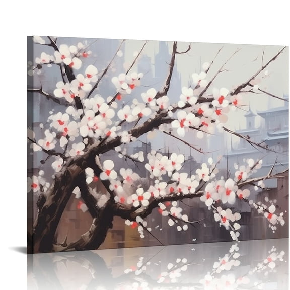 ONETECH Flowers Canvas Wall Art Plum Tree Blossom Canvas Prints Artwork Colorful Landscape Pictures Canvas Painting Floral for Living Room Bedroom Bathroom Office Home Decor