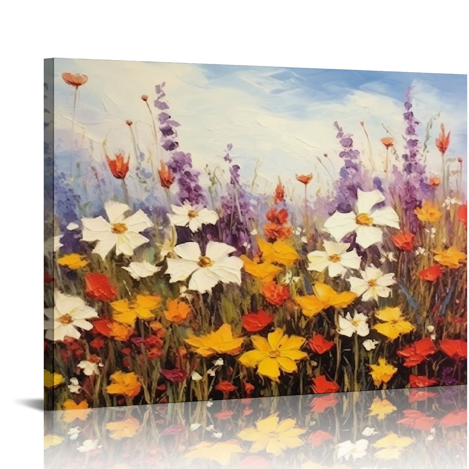 ONETECH Flowers Wall Art Canvas Daisy Colorful Textured Picture ...