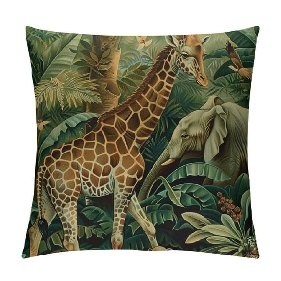 ONETECH Forest Animal Throw Pillow Cover Cute Elephant Giraffe Tropical Rainforest Leaf Green Soft Decorative Pattern Printed Bed Couch Living Rooms Patio Cushion Covers