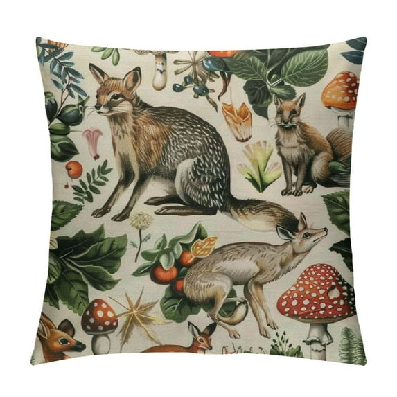 ONETECH Forest Pillow Covers Watercolor Animal Plants Throw Pillow Case Woodland Decorative Cushion Cover for Home Office Couch Sofa Decoration