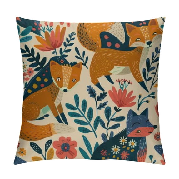 ONETECH Fox Pillow Covers Decorative National Style Fox Pattern Throw Pillow Square Pillow Case for Men/Women