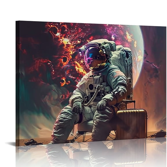 ONETECH Framed Astronaut Wall Art Space Pop Culture Graffiti Street Art Painting Pictures Wall Decor Canvas Prints Modern Gifts For Man Artwork Space Boys Room Home Decor 16x12in