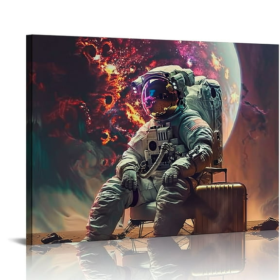 ONETECH Framed Astronaut Wall Art Space Pop Culture Graffiti Street Art Painting Pictures Wall Decor Canvas Prints Modern Gifts For Man Artwork Space Boys Room Home Decor  20x16in