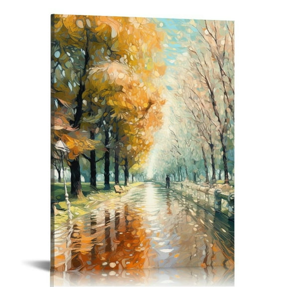 ONETECH  Framed Autumn Maple Leaves Canvas Wall Art Fall Tree Forest Field  Painting Canvas Prints Artwork for Living Room Bedroom Bathroom Home Decor Ready to Hang,