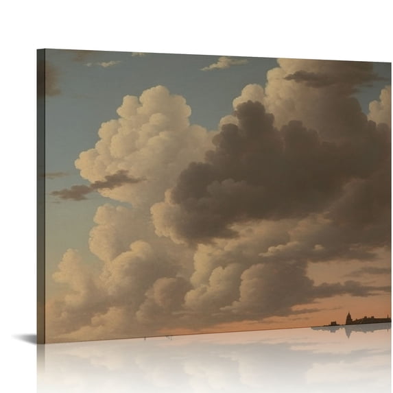 ONETECH Framed Canvas Print Wall Art Cloudy Retro Pastel Cloud Skyline Nature Wilderness Illustrations Realism Decorative Scenic Panoramic Earth for Living Room, Bedroom, Office